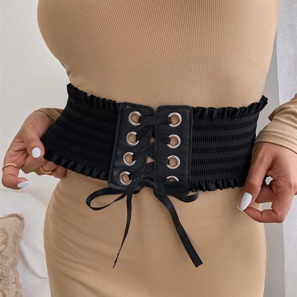 

belts mixcb black retro for women lace up cross bandage bowknot decorate waistband accessory elastic, Black;brown