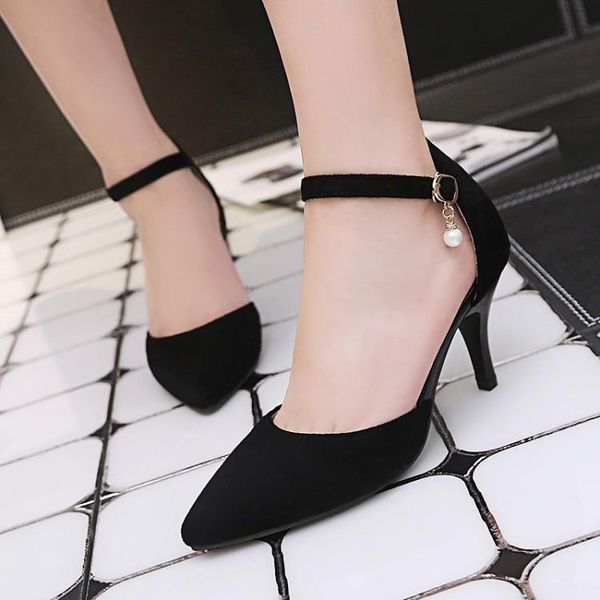 

big size 11 12 13 14 15 16 17 high heels sandals women shoes woman summer ladies tip-tipped buckle with shallow slim heel, Black