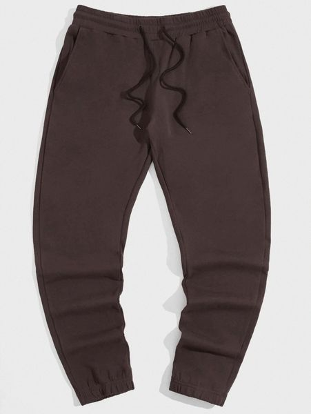 

men solid drawstring waist sweatpants z5pt#, Black