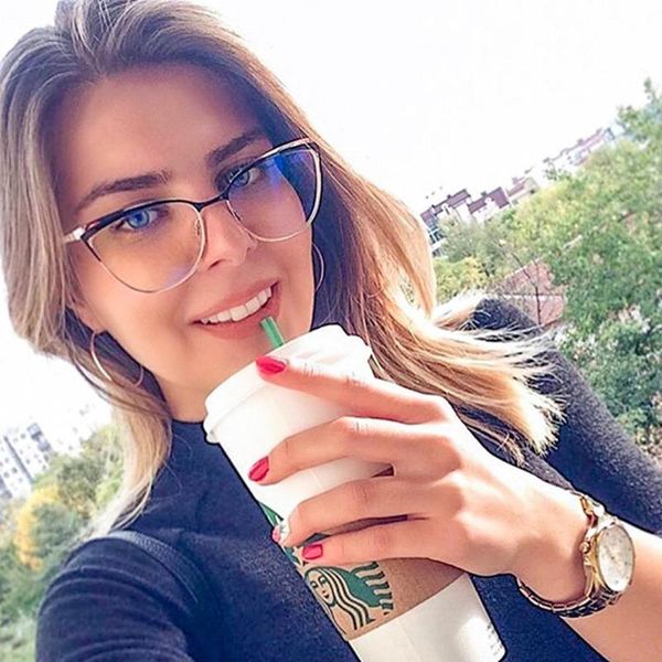 

sunglasses women fashion glasses cat eye gold metal frame prescription eyeglasses female accessories pink green gift items jda3288, White;black