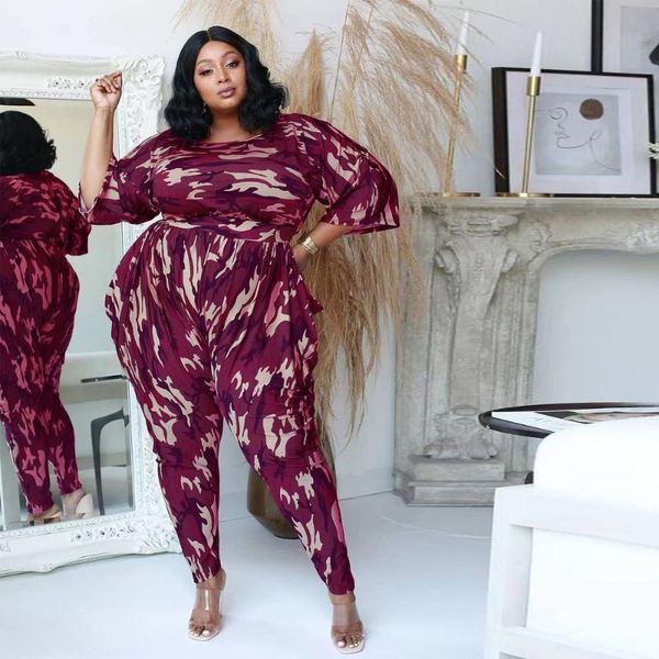 

plus size tracksuits zjfzml zz women clothing two piece set large camouflage print three quarter sleeve harem pants drop wholesale, Black