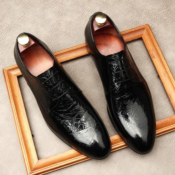 

dress shoes handmade genuine patent leather formal shoe italian design pointed toe oxfords social wedding men g4, Black