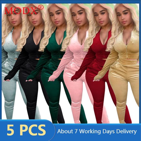 

women's two piece pants y2k women pleuche sportsuits 2 set outfits crop + pencil pant zipper fall clothing bulk items wholesale lots m7, White