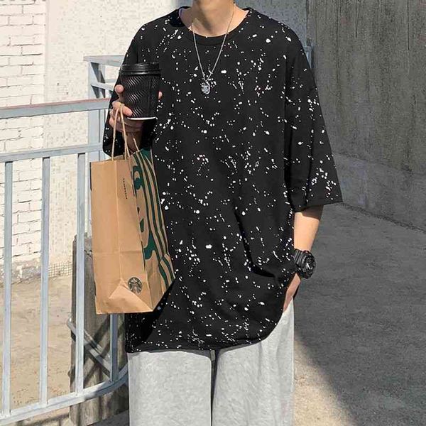 

men's t-shirts summer print polka dot o-neck t-shirt korean fashion loose harajuku streetwear hip-hop short-sleeved xjt5, White;black