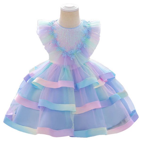 

rainbow girls dresses baby dress lace pettiskirt bow birthday party wedding princess kids clothes infant wear tiered skirts b9009, Red;yellow