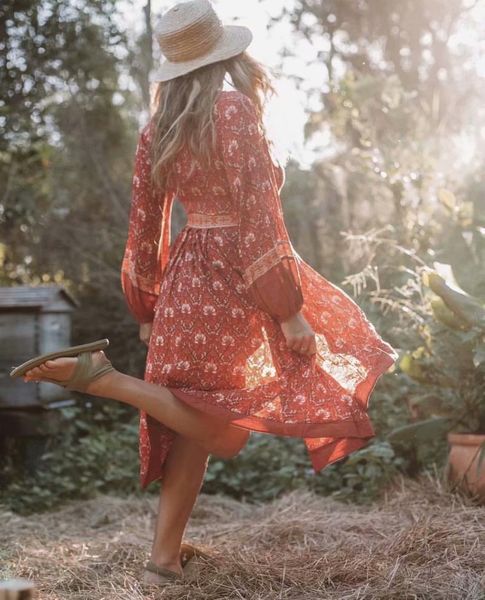 

casual dresses vintage chic women red floral print beach long bohemian midi dress ladies summer happie boho rayon vestidos, Black;gray