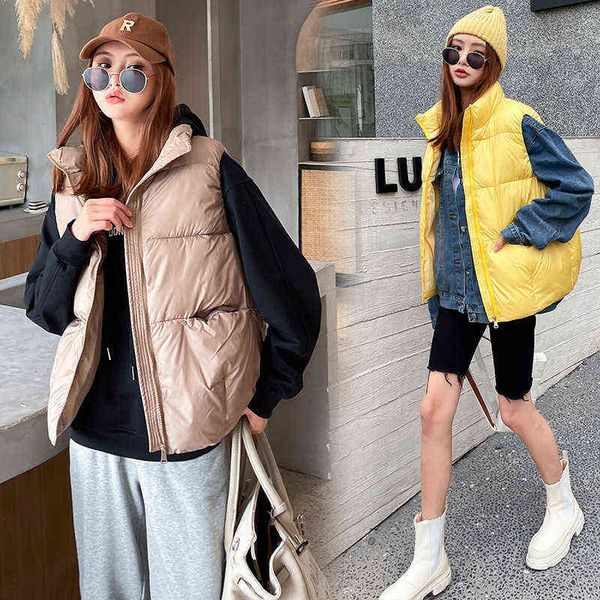 

women's winter 2021 short korean net red vest bf down cotton et, Black;white