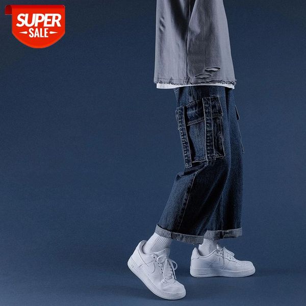 

2020 men's fashion cargo pants loose blue color casual large pocket baggy jeans biker denim black trousers size -2xl #5n3z