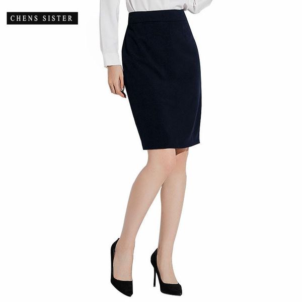 

skirts [chens sister] women's work office business pencil skirt elastic waist stretch bodycon midi female, Black