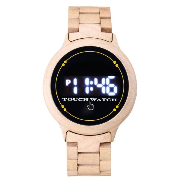 

wristwatches men's watches sport watch timepieces wooden case lcd touch screen women electronic clock digital relogio masculino, Slivery;brown