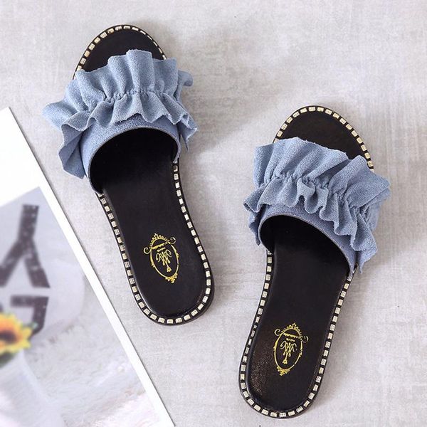 

summer suede slippers women fashion macrame laciness ladies mules solid outdoor slides female flat beach shoes, Black