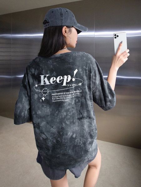 

dazy tie dye & slogan graphic drop shoulder tee m7cs#, White