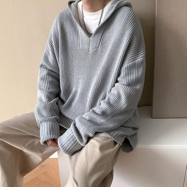 

men's sweaters autumn winter hooded sweater men warm fashion casual knitted pullover korean loose oversize long-sleeved mens jumper, White;black