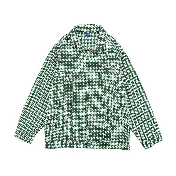 

men's jackets pockets plaid streetwear men clothes high street lapel checkered oversize retro windbreaker casual coat loose couple jack, Black;brown