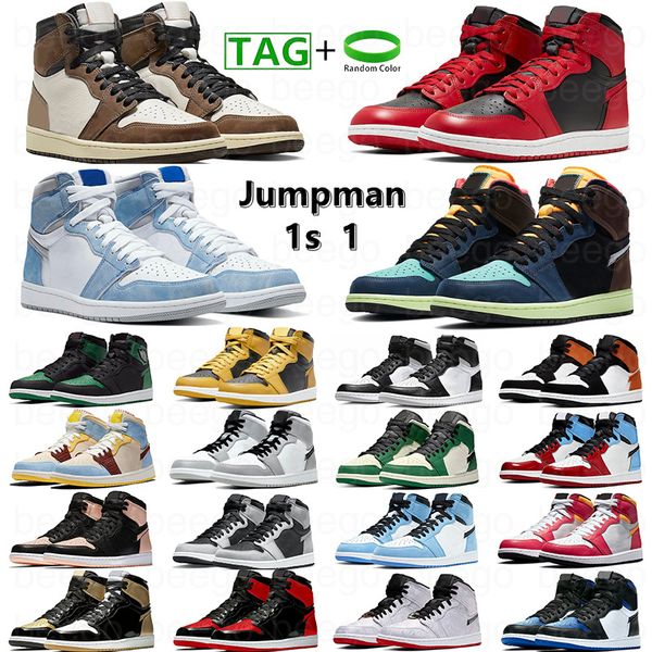 

jumpman 1 1s high mids mid basketball shoes travis scott scot black off white mocha purple aqua women men orange unc og university blue roya