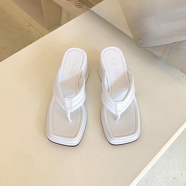 

flip flops women platform wedge slippers square toe female fashion summer casual shoes light sole ladies slide, Black