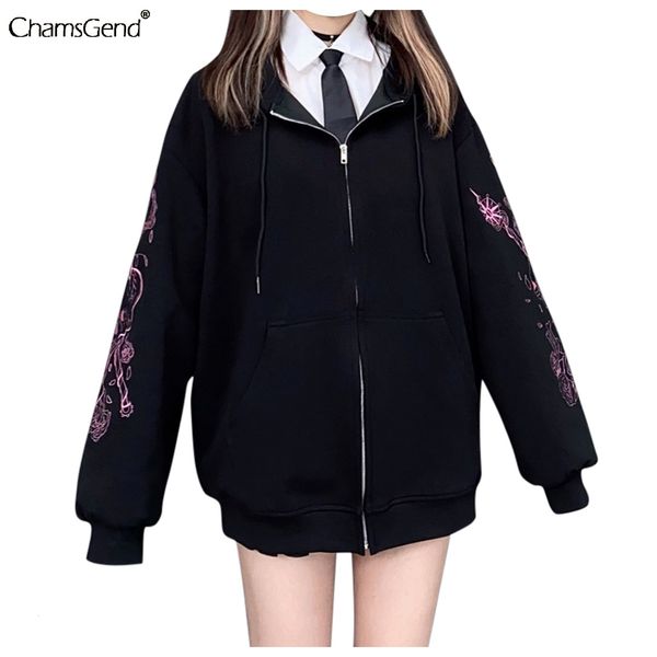 

women hoodie hoodies knife skull print zipper jacket black sweatshirts coat for girls japan style autumn winter harajuku pullovers