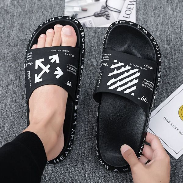 

mens womens summer rubber slippers sandals beach slide fashion scuffs three-dimensional font indoor shoes, Black