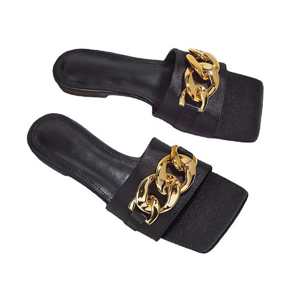 

slippers women 2021 fashion summer woman flip flop flat with metal female shoes for ladies sandals slides lady, Black