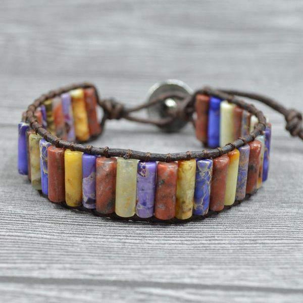 

tennis woven jewelry boho natural stone wrap bracelet emerald single leather handmade, Golden;silver