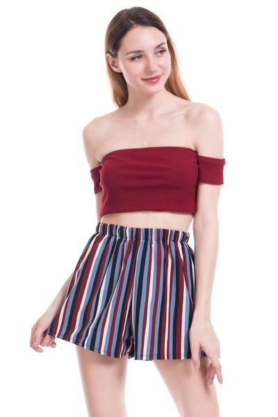 

women's shorts summer fashion beach pants striped loose elastic waist, White;black