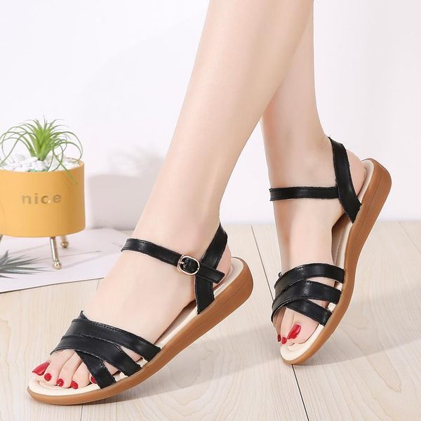 

sandals white black women leather simple strap shoes woman slip resistance bottom ladies roman slides slippers1