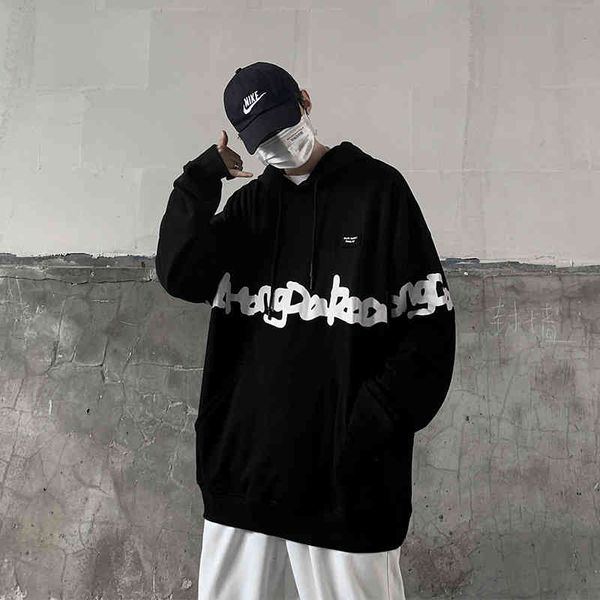 

men's sweaters hooded hoodie loosely stylish hip kong student hip-hop couple nduj, White;black