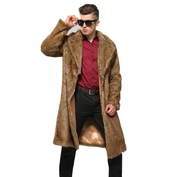 

men's winter faux fur outwear sides coat punk parka jackets long leather overcoats clothing, Black