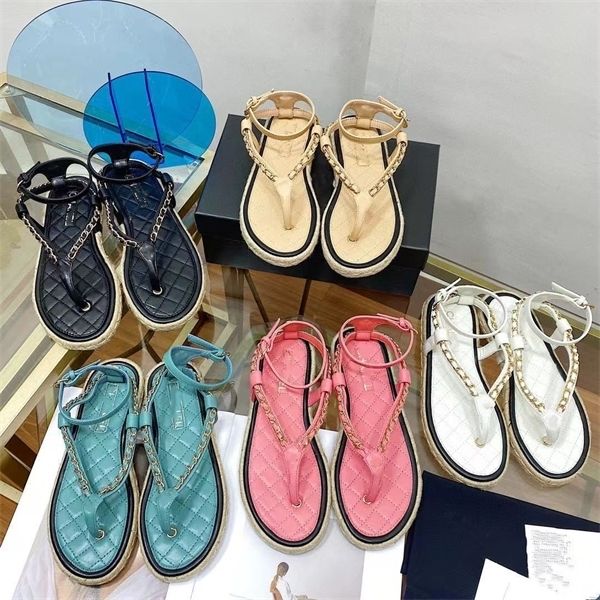 

official website 70% off outlet xiaoxiangjia jiazhi sandals summer new straw woven thick bottom chain open toe women's leather slippers, Black