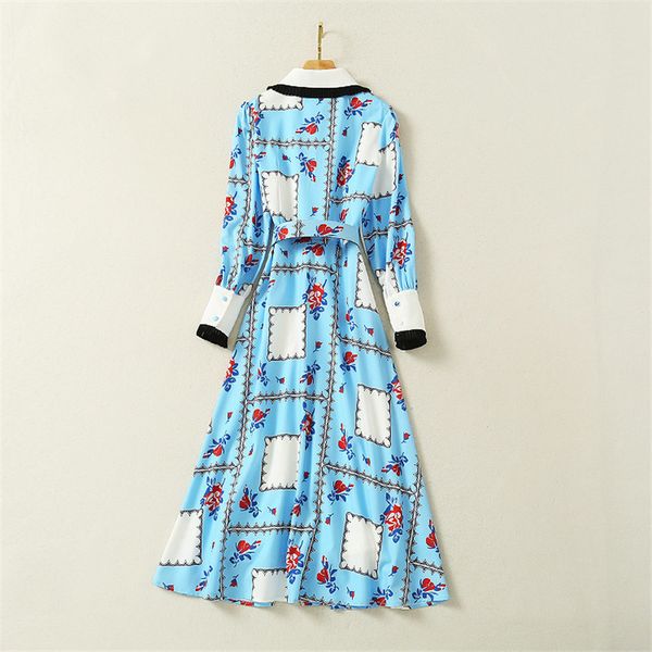 

dress fashion fall in turn down collar impression mid-calf vacation dressed women, Black;gray