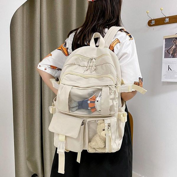 

school bags buckle badge women backpack candy color fashion cute schoolbag shoulder student bag teenage girls college