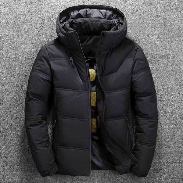 

White duck feather men's thick and snow coat, hooded windbreaker, warm coat in winter, Black