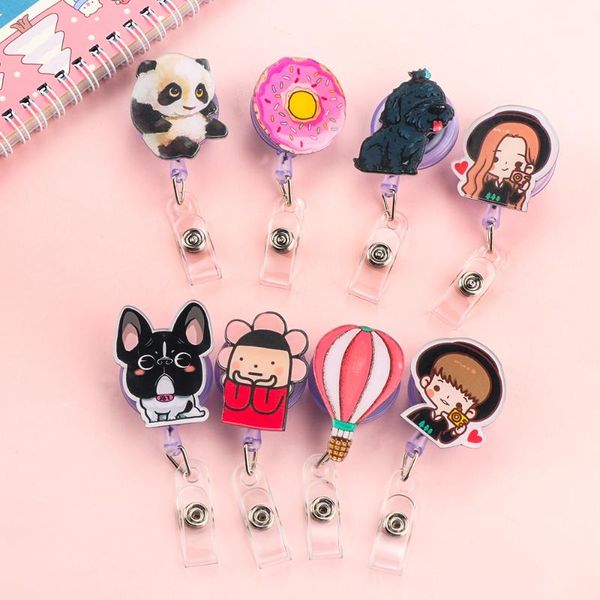 

card holders 1pc cute cartoon mini retractable badge reel lanyards id name holder clip student, Brown;gray