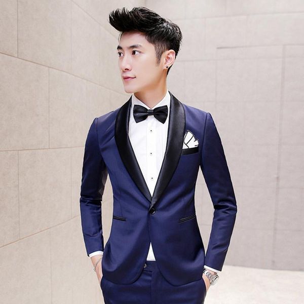 

men's suits & blazers 2021 mens terno slim fit shawl collar royal blue vestidos groom formal dinner dress twinset homme smocking, White;black