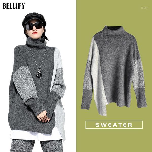 

bump high collar stitch irregular women's sweaters, White;black