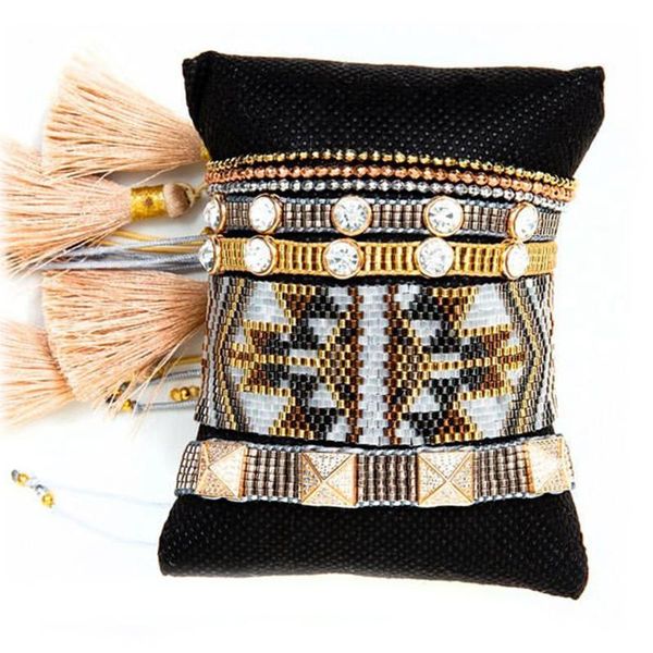 

charm bracelets go2boho vintage 2021 miyuki woven bracelet for women mexican handmade bead jewelry friendship rhinestone pulseras gift, Golden;silver