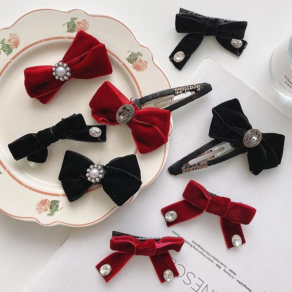 

hair accessories women girls elegant retro velve pearl diamond ornament clips lady sweet bow hairpins female fashion