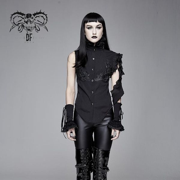 

women's blouses & shirts devil fashion gothic turtleneck ruffle punk rock asymmetry sleeve personality hollow shirt top, White