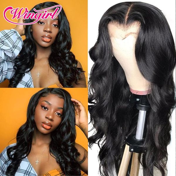 

lace wigs wingirl brazilian body wave front human hair 150% medium brown 4x4 closure wig frontal pre-plucked hairline, Black;brown
