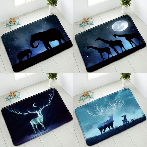 

bath mats animals non-slip bathroom mat dream starry sky elephant giraffe deer black night indoor entrance doormat absorbent home carpet