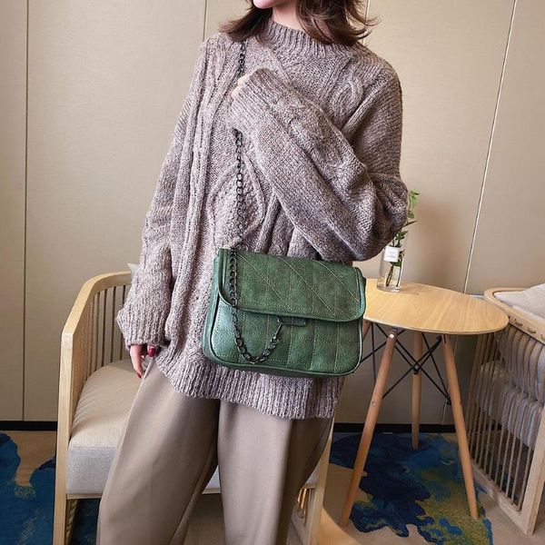 

trendy shoulder messenger bag high-quality personality breathable soft women pu leather casual solid chain handbag bags