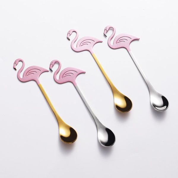 

spoons 304 stainless steel flamingo coffee spoon haning cup dessert tea mixing long handle drink tableware