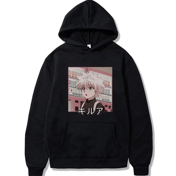 

men's hoodies & sweatshirts kawaii x print pullovers killua zoldyck hisoka 90s men winter women oversized itself, Black