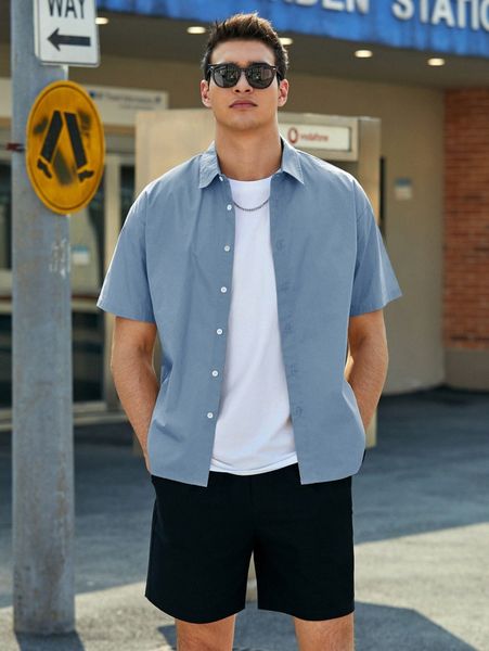 

men drop shoulder solid shirt s63g#, White;black