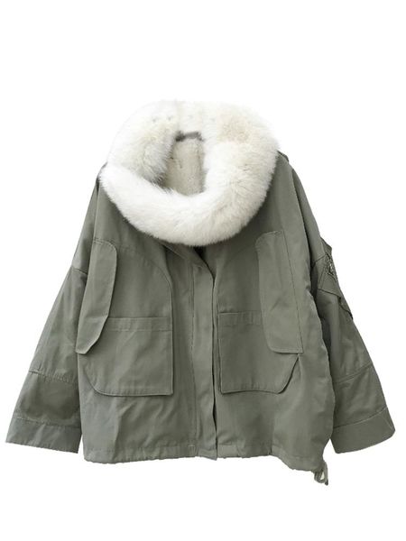 

women's fur & faux short parka coat female removable large collar rex liner 2021 winter, Black