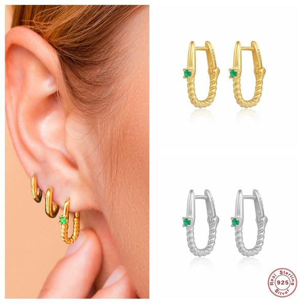 

hoop & huggie boako 925 sterling silver rectangle twisted earrings for women luxury green zircon cz 2021 trend jewelry, Golden;silver