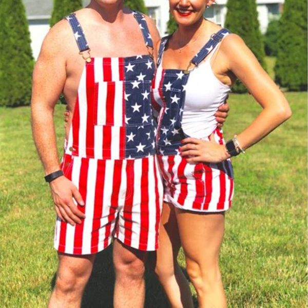 

women's jumpsuits & rompers independence day women casual jumpsuit patriotic printed american flag striped overalls summer bib jeans, Black;white