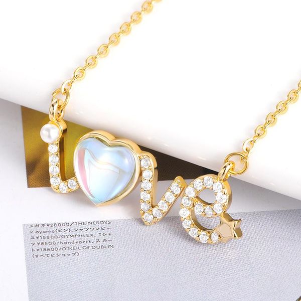

pendant necklaces vintage letter love pendants rose gold color cubic zirconia engagement jewelry for women stainless steel accessories, Silver