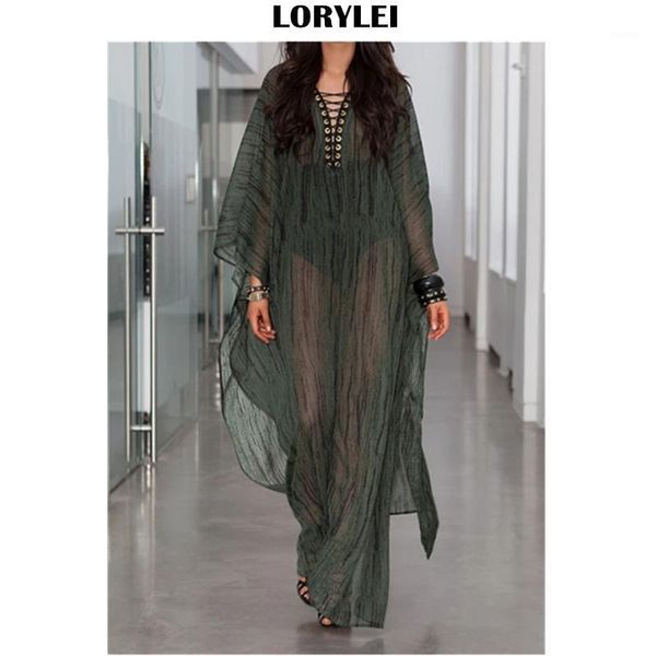 

lace up deep v-neck loose long summer beach dress plus size women beachwear bats sleeve black chiffon maxi q977 women's swimwear, White;black