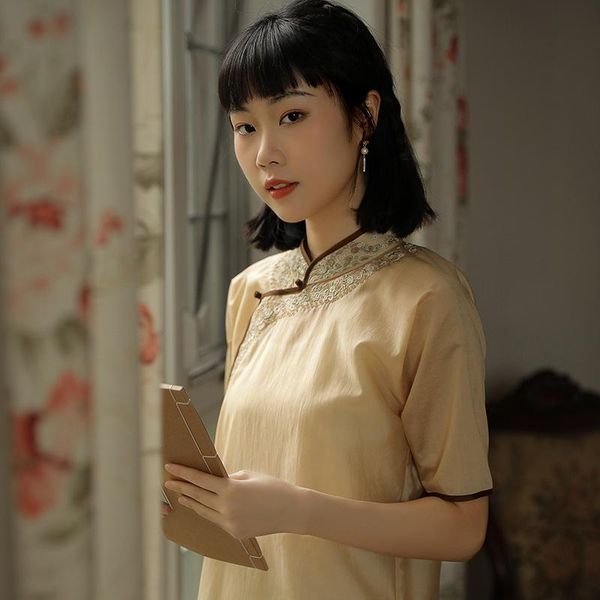 

summer style temperament improved young cheongsam medium length design national fashion women's wear ethnic clothing, Red